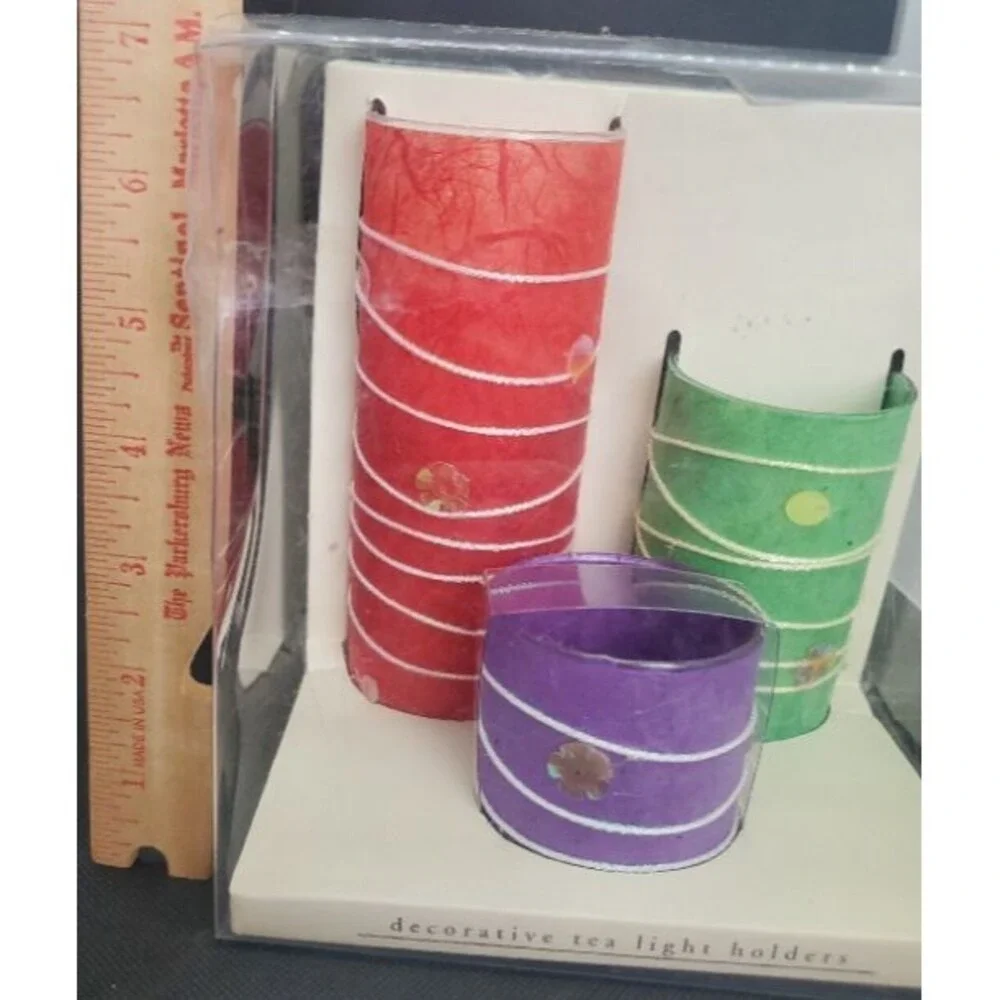 Pier 1 One Decorative Tea Light Candle Holders Set‎ of 3 Red Green Purple